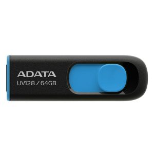 فلش مموری ای دیتا ADATA UV128 BLACK-BLUE ظرفیت 64 گیگابایت